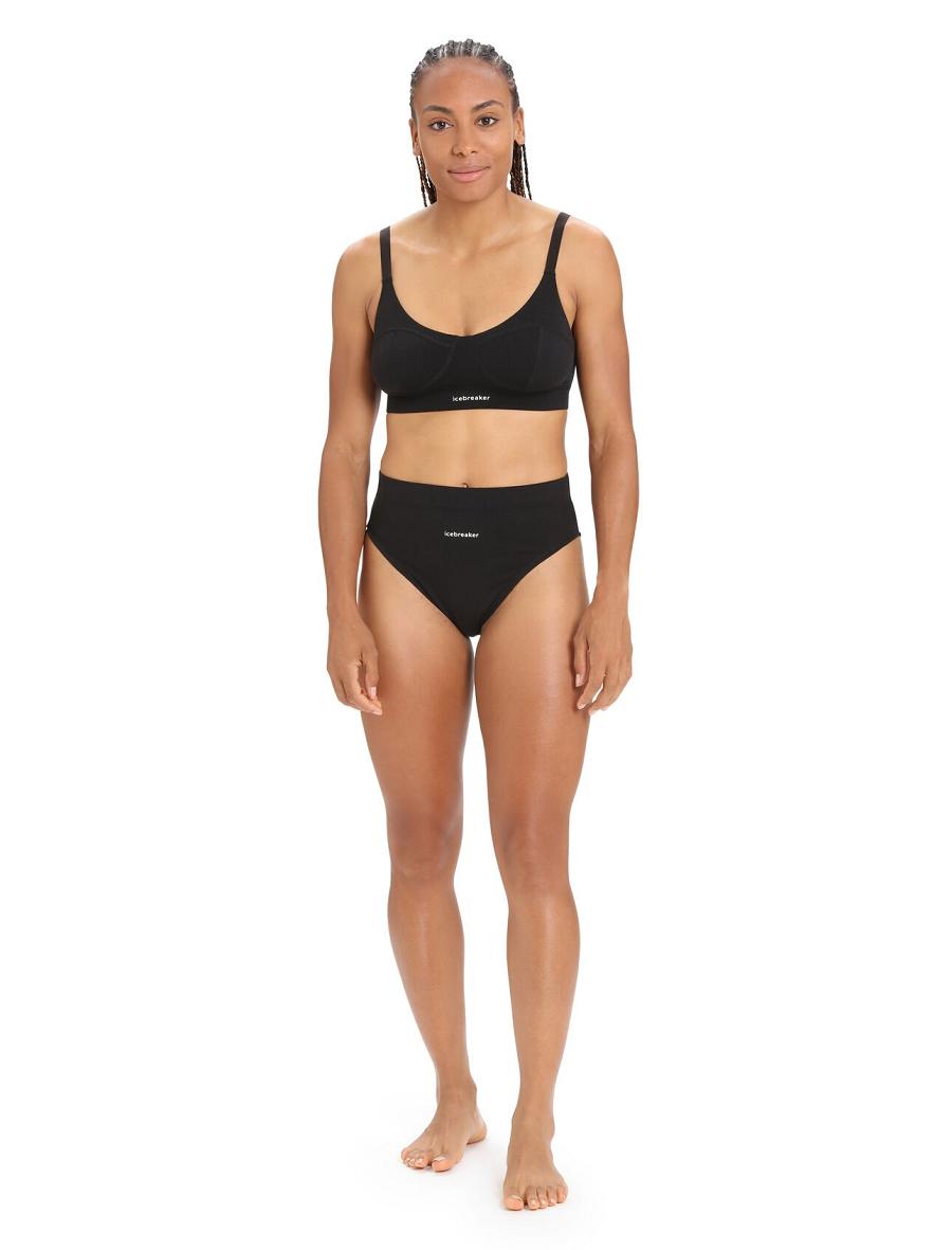 Black Women's Icebreaker Merino Queens High Cut Brief Underwear | USA 1695AHKP